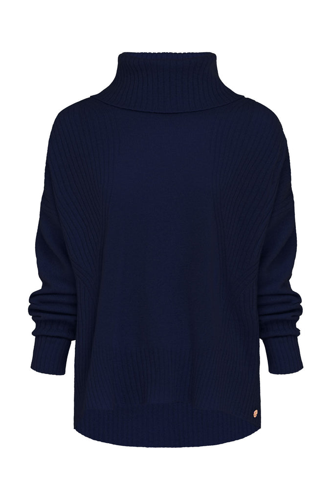 100% Cashmere Roll Neck Sweater Navy