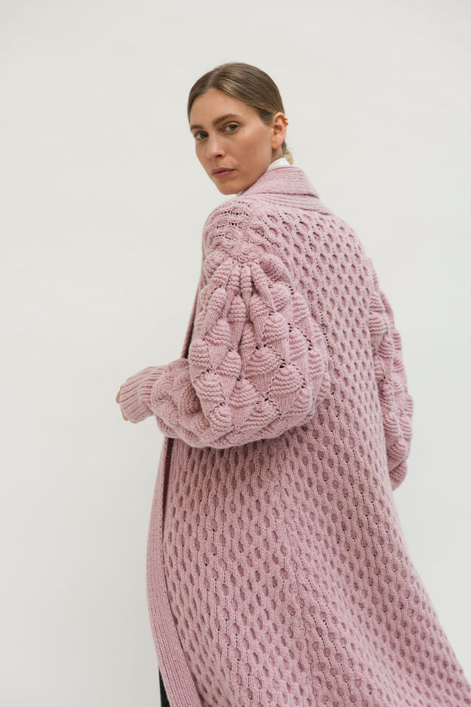 Exclusive Hand Knitted Rose Cashmere Coat