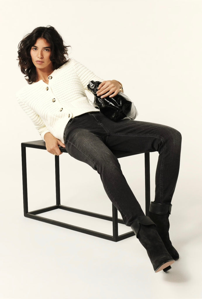 Knitted Cardigan With Gold Buttons- Ecru
