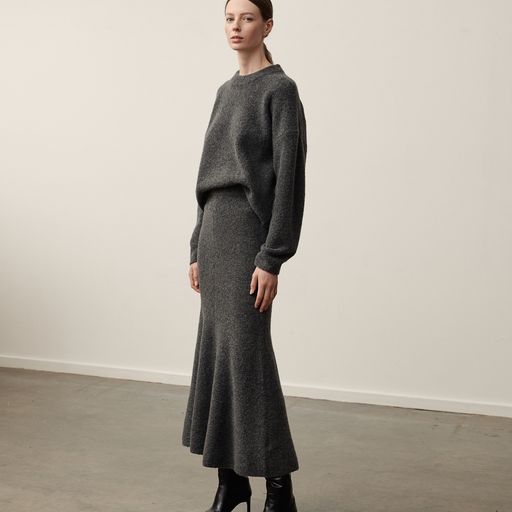 Martha Knitted Longline Skirt Charcoal