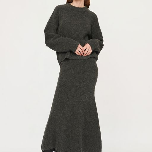 Martha Knitted Longline Skirt Charcoal